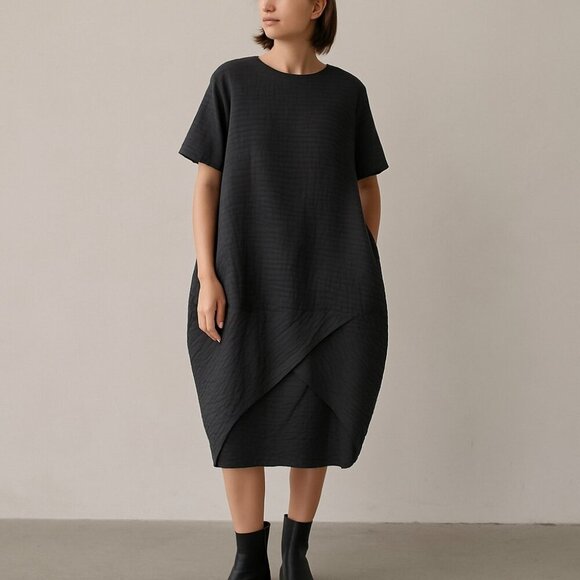 NWT Alchemia Tricot Made in Italy Minimalist Stripe Cocoon Dress M/L Black - Picture 1 of 15